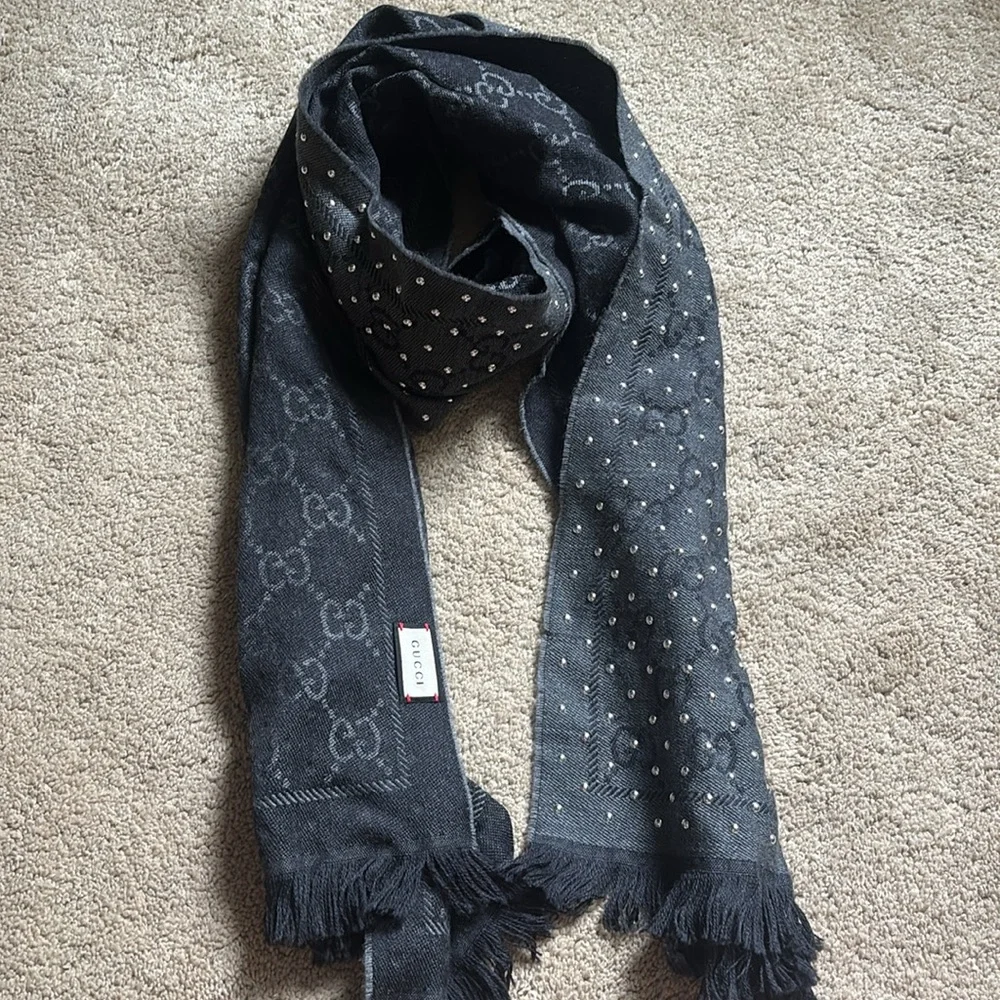 GUCCI GG supreme studded wool scarf grey - Picture 4 of 5